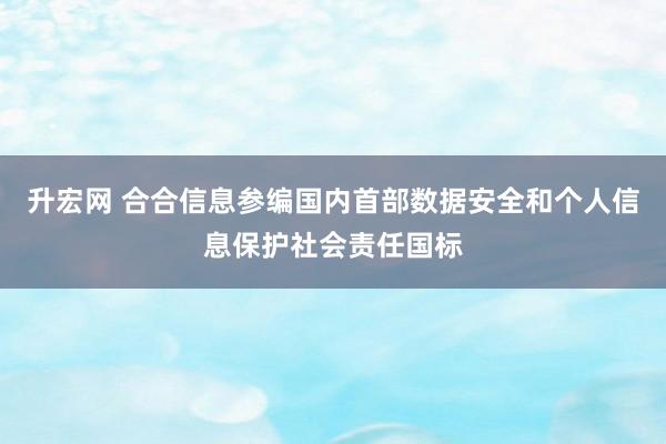升宏网 合合信息参编国内首部数据安全和个人信息保护社会责任国标