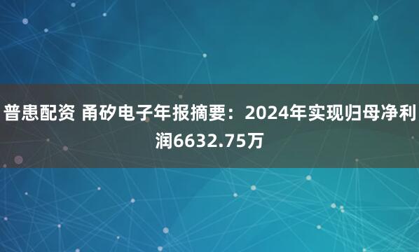 普患配资 甬矽电子年报摘要：2024年实现归母净利润6632.75万