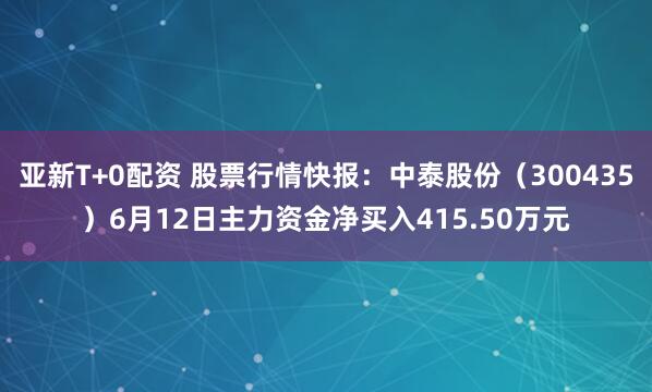 亚新T+0配资 股票行情快报:中泰股份(300435)6月12日主力资金净买入415.50万元
